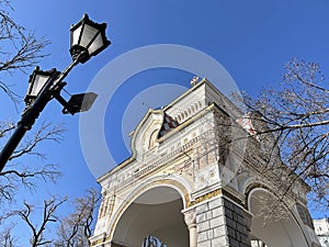 Triumphal Nicholas arch of the Tsarevich. Vladivostok, winter