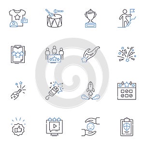 Triumphant pursuit line icons collection. Victory, Achievement, Success, Conquest, Accomplishment, Triumph, Glory vector