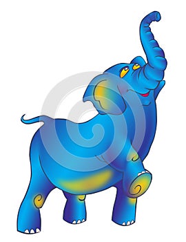 Triumphantly striding proudly blue elephant