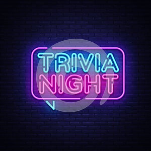 Trivia night announcement neon signboard vector. Light Banner, Design element, Night Neon Advensing. Vector illustration