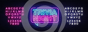 Trivia night announcement neon signboard vector. Light Banner, Design element, Night Neon Advensing. Vector illustration