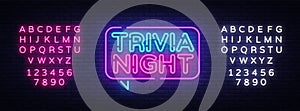 Trivia night announcement neon signboard vector. Light Banner, Design element, Night Neon Advensing. Vector illustration photo