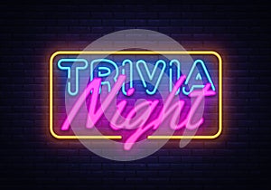 Trivia Night neon sign vector. Quiz Time Design template neon sign, light banner, neon signboard, nightly bright