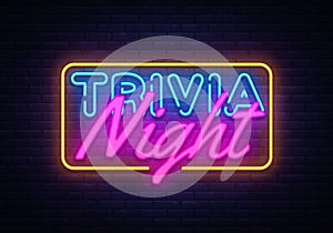 Trivia Night neon sign vector. Quiz Time Design template neon sign, light banner, neon signboard, nightly bright photo