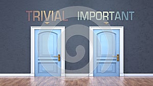 Trivial and important as a choice - pictured as words Trivial, important on doors to show that Trivial and important are opposite photo