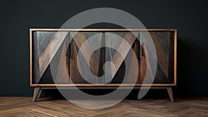 Modern Sideboard With Geometric Patterns In Dark Wood photo