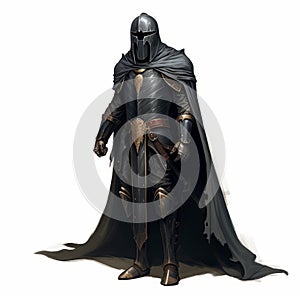 Trochanter Guard In Clean Black Armor And Helmet, Dungeons And Dragons Art