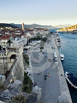 Trogir city high angle view from the Fortress Kamerlengo tower