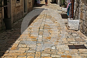 Trogir stone paved street in Croatia