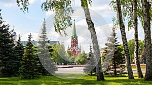 Troitskaya Tower and park in Moscow Kremlin