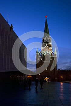 Troitskaya Trinity tower of Moscow Kremlin. Color photo