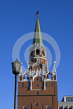 Troitskaya Trinity tower of Moscow Kremlin. Color photo