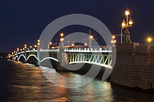 Troitskiy bridge at night, Saint Petersburg, Russia