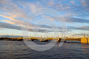 Troitskiy bridge in St. Petersburg on sunset