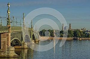 Troitsky Bridge over the Neva River and a view of Petrovskaya Embankment