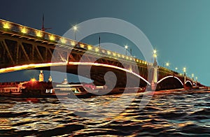 Troitsky Bridge over the Neva River on a white night