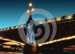 Troitsky Bridge in Petersburg on a white night