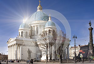 Troitsky Izmaylovsky cathedral, 18th century, and a monument `A column of Military glory`, in memory of the Russian-Turkish war