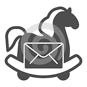Trojan horse with letter solid icon, web security concept, viral e-mail sign on white background, email envelope with