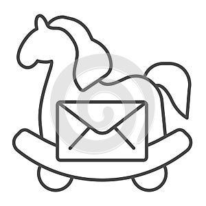 Trojan horse with letter thin line icon, web security concept, viral e-mail sign on white background, email envelope