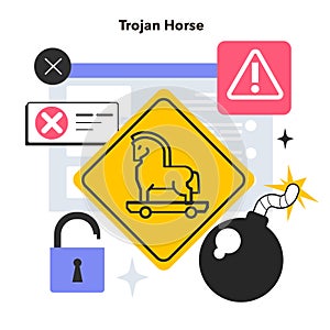 Trojan horse virus. Hacker hides a malware in a legitimate program.