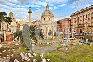 Trojan's column and Santa Maria di Loreto church.