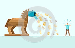 Trojan Spam Mail Allegory Flat Illustration