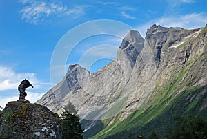 Troll and mountain against the sky. Trollstigen.