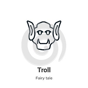 Troll outline vector icon. Thin line black troll icon, flat vector simple element illustration from editable fairy tale concept