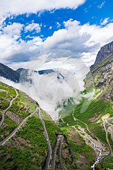 Troll`s Path Trollstigen or Trollstigveien winding mountain road