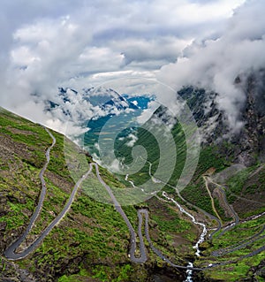 Troll`s Path Trollstigen or Trollstigveien winding mountain road