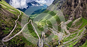 Troll's Path Trollstigen or Trollstigveien winding mountain road