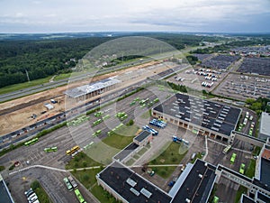 Trolley and bus depot in Kaunas, Lithuania. Aerial view