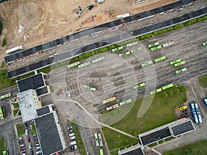 Trolley and bus depot in Kaunas, Lithuania. Aerial view