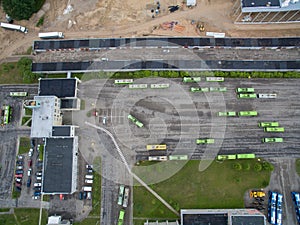 Trolley and bus depot in Kaunas, Lithuania. Aerial view