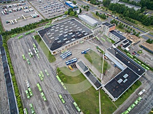 Trolley and bus depot in Kaunas, Lithuania. Aerial view