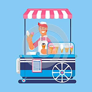 Trolley with ice cream. Ice cream cart market. Vector illustration