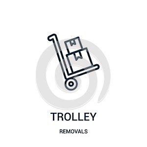 trolley icon vector from removals collection. Thin line trolley outline icon vector illustration. Linear symbol for use on web and