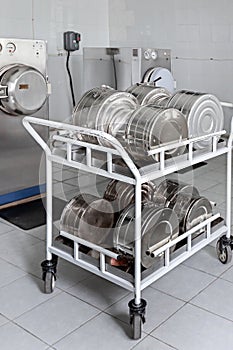 Trolley with medical steril instrument in autoclave lab photo
