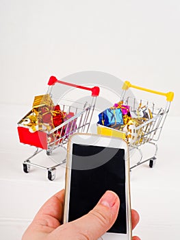 trolley for supermarket and mobile phone, the concept of online
