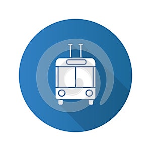 Trolleybus in front view flat design long shadow glyph icon