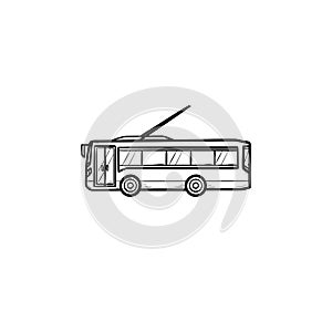 Trolleybus hand drawn outline doodle icon.