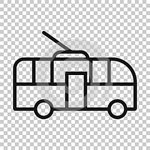 Trolleybus icon in flat style. Trolley bus vector illustration on white isolated background. Autobus vehicle business concept