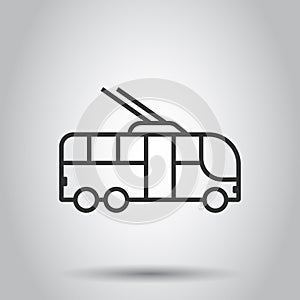 Trolleybus icon in flat style. Trolley bus vector illustration on white isolated background. Autobus vehicle business concept