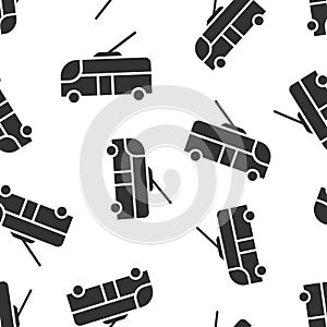 Trolleybus icon in flat style. Trolley bus vector illustration on white isolated background. Autobus vehicle seamless pattern