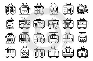 Trolleybus icons set outline vector. Traffic transport