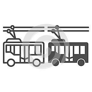 Trolleybus line and solid icon, Public transport concept, trackless trolley sign on white background, tram silhouette