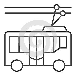 Trolleybus thin line icon, Public transport concept, trackless trolley sign on white background, tram silhouette icon in