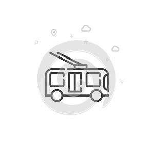 Trolleybus, Trackless Trolley Vector Line Icon, Symbol, Pictogram, Sign. Abstract Geometric Background. Editable Stroke