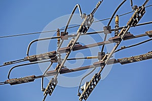 Trolleybus wires and blue sky